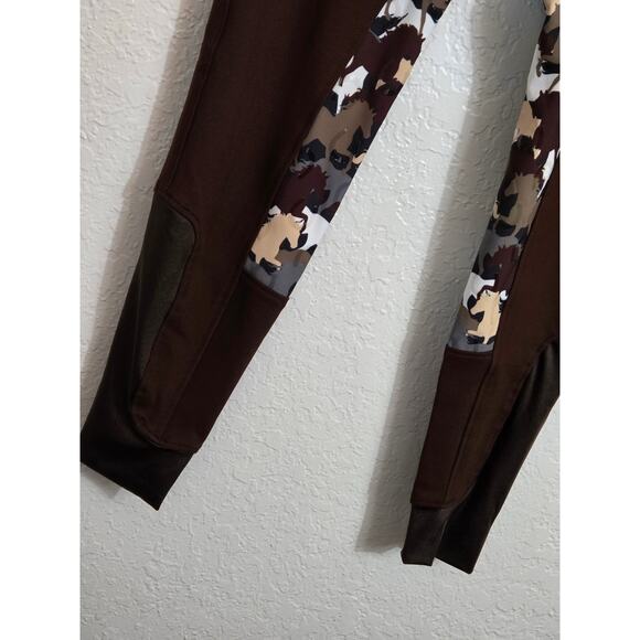 Buckwild Breeches Horse Riding Pants Medium Brown Horse Print Equestrian Stretch - Picture 5 of 11
